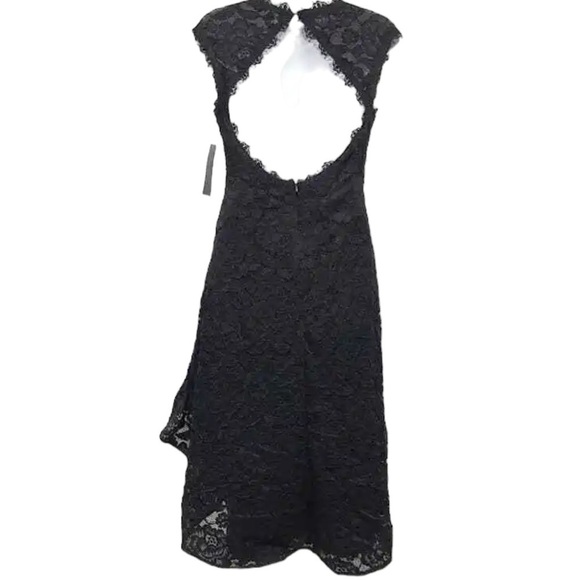 Betsy & Adam Black Lace High-Low Dress 8 Scalloped Eyelash Cutout Open Back 8 - Picture 6 of 10